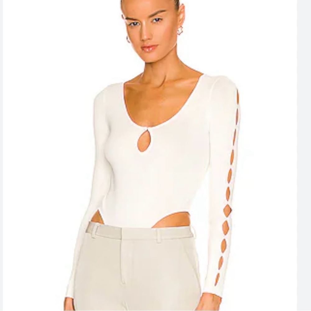 Revolve x Aya Muse White Cutout Sleeve bodysuit